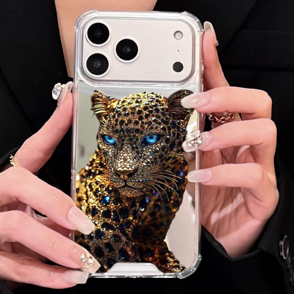 Cool Leopard Print Mirror Acrylic Soft Phone Case For iPhone 11 12 13 14 15 16 17 Pro Max 17 Air XS X XR 7 8 Plus Bumper Cover