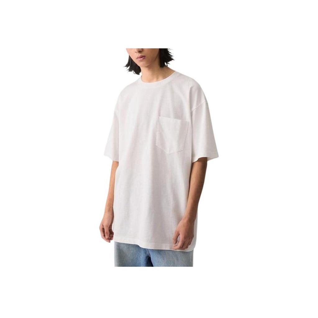 Levis Loose Casual Versatile Comfortable Ribbed Round Neck Short Sleeve T-Shirt Men Tops White 003L0-0000