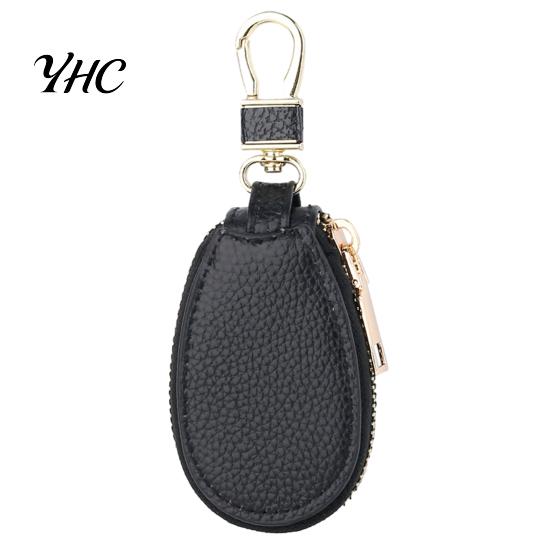 Car Key Holder Faux Leather Case with Hanging Buckle Keyring Chain Portable Fob Remote Zipper Bag Protector Pouch Wallet Cover