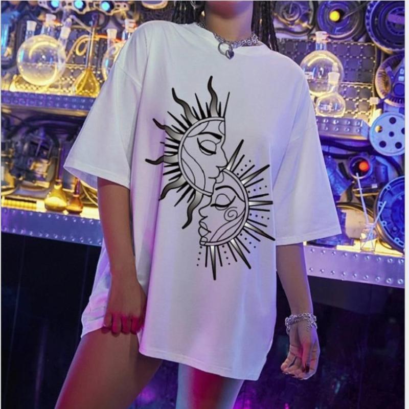 Harajuku Retro Fashion Style Punk Cartoon Sun Devil Letter Y2k Printed Women's Summer Girl Top Kawaii T-shirt