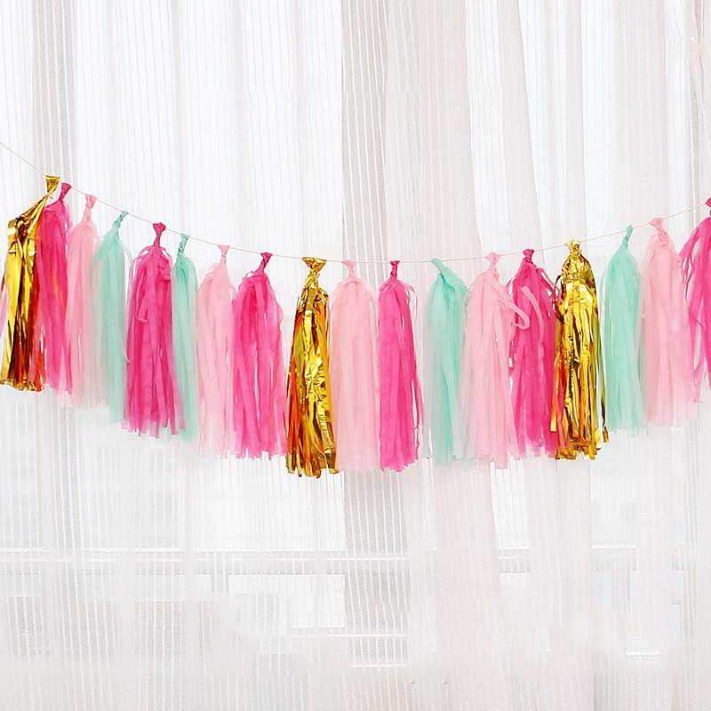 20pcs/Set Multicolor Shiny Tassel Garland Tissue Paper Tassel Banner Table Decor Tassels Ribbon Party Decorations Supplies Xmas