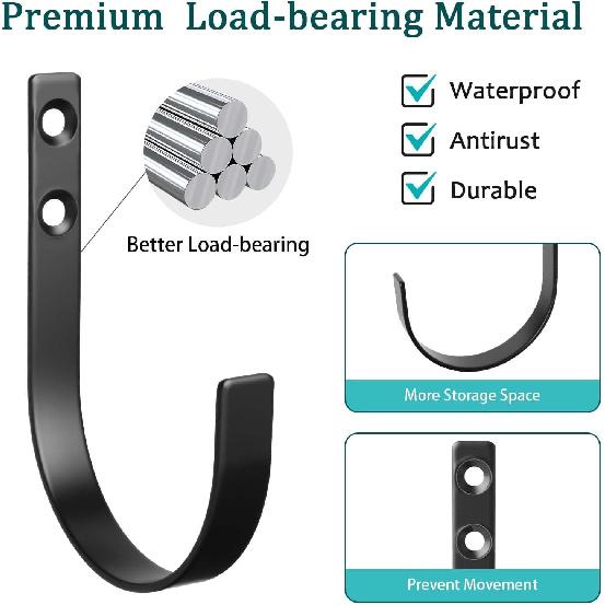 6 Pack Wall Hooks for Hanging, Heavy Duty Metal Coat Hooks Wall Mounted, No Rust Black Metal Wall Hooks for Living Room, Bathroom, Kitchen, Bedroom,