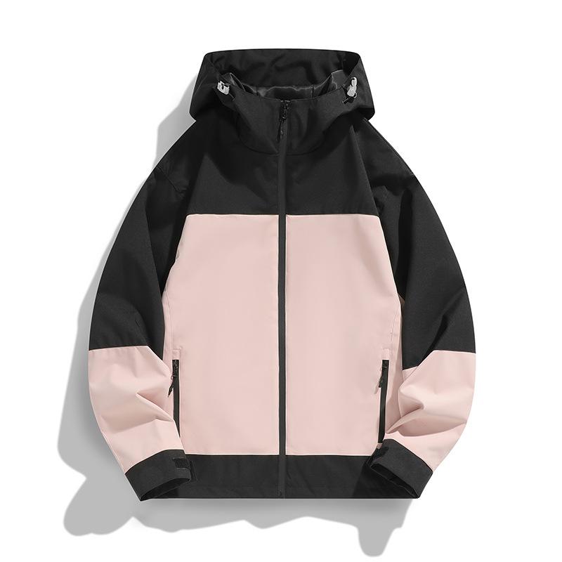 Spring and Autumn Jacket Hooded Men and Women Loose Casual and Versatile New Front Middle Zipper Solid Color Jacket Outdoor