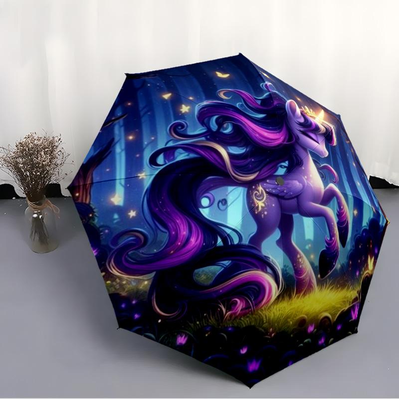 Twilight Sparkle Enchanted Forest Umbrella, Fantasy Unicorn Themed Windproof Umbrella