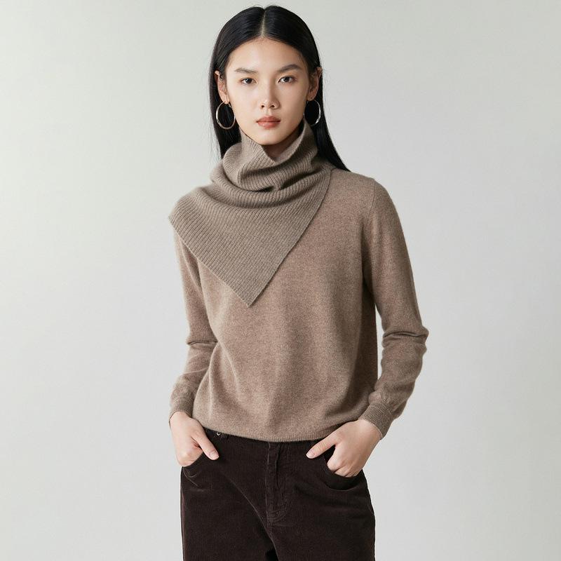 Women's 100% Cashmere Half-High Collar Slimming Knit Pullover Sweater