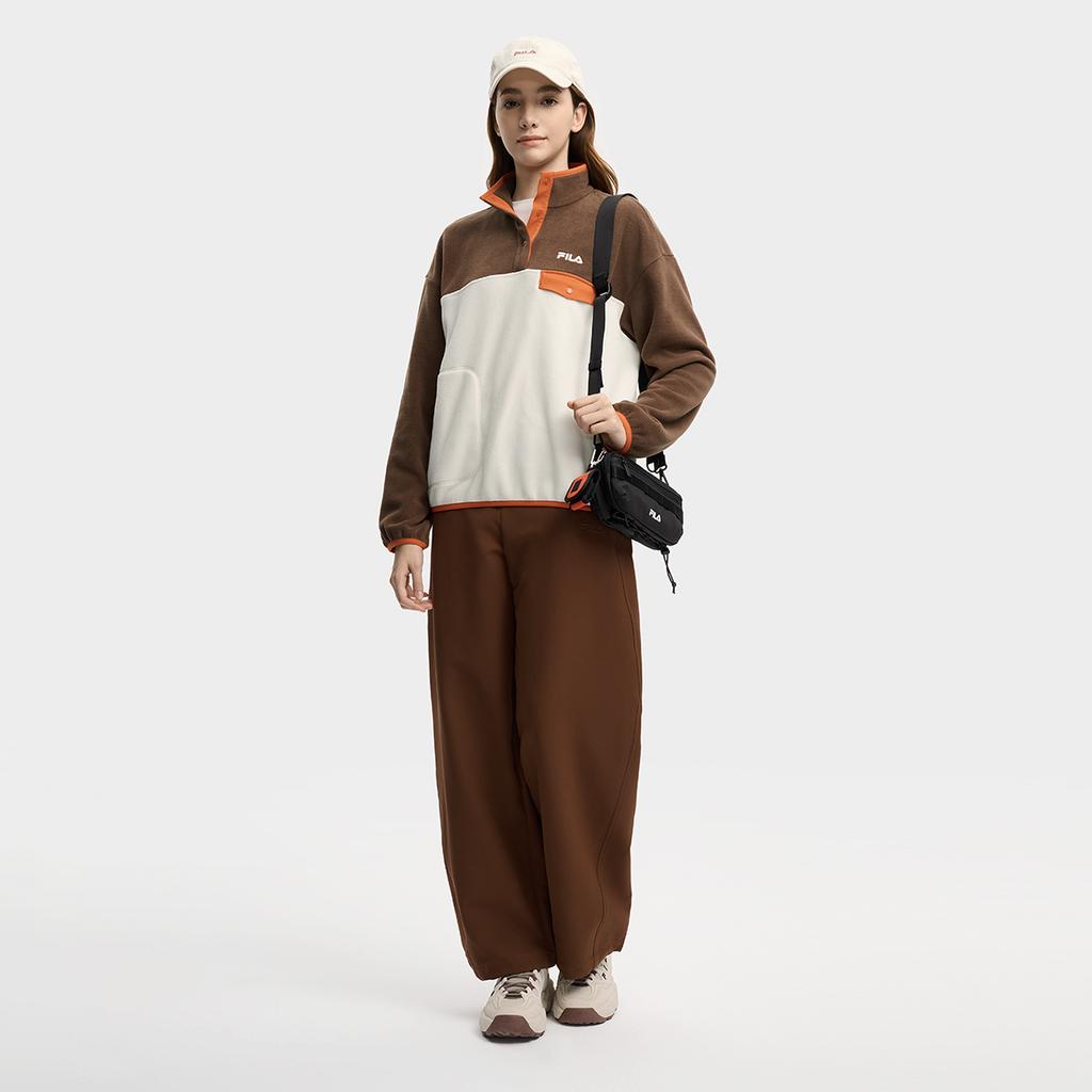 Fila Original Fashion Classic Simple Solid Color Versatile Waterproof Loose Woven Casual Pants Women Pants Mulan-Brown F11W549801FBN