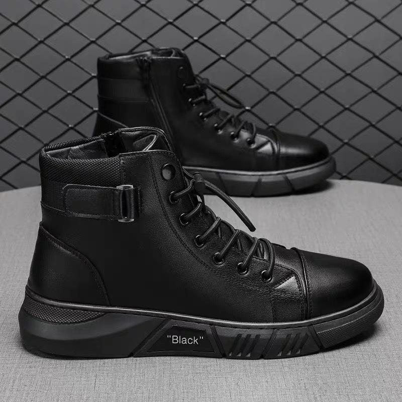 Autumn Men's Shoes New High-top Martin Boots Men's Casual Leather Boots Trendy Versatile British Retro Platform Short Boots