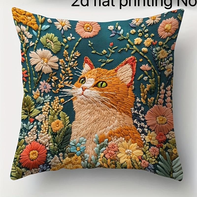 

1/4pcs Vintage Cat and Flower Print Throw Pillow Covers Soft Square Cushion Cases For Home Sofa Bedroom Decor Cushion cover 45x45cm-1pcs
