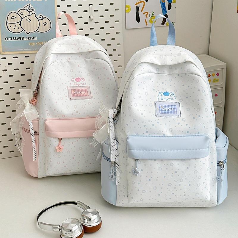 Schoolbag Strawberry Cream Star Cat Shadow School Bag Japanese Girl Sweet and Gentle Light and Versatile School Travel Backpack