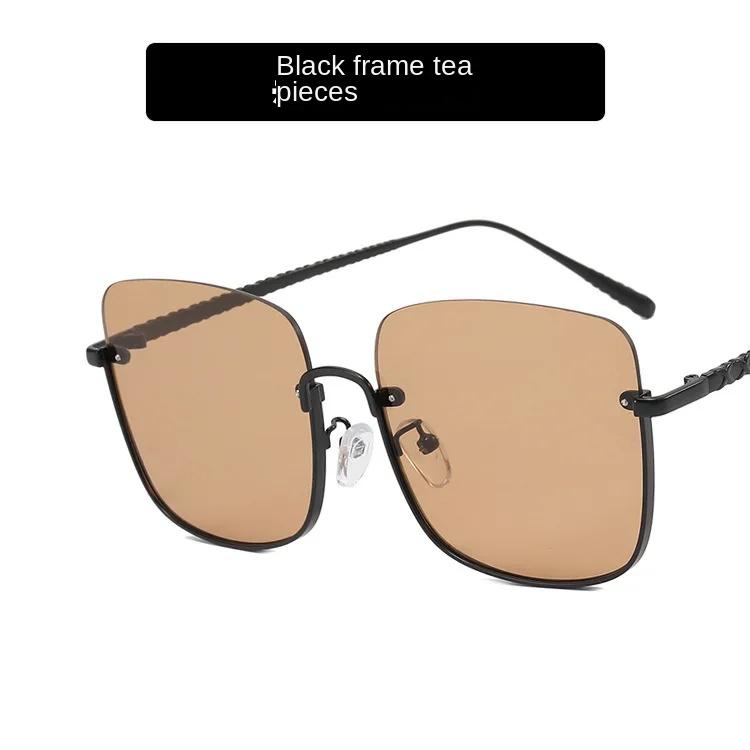 Oversize Square Half Frame Women Sunglasses Large Frame Sunglasses Thin Women Plain Concave Sunglasses