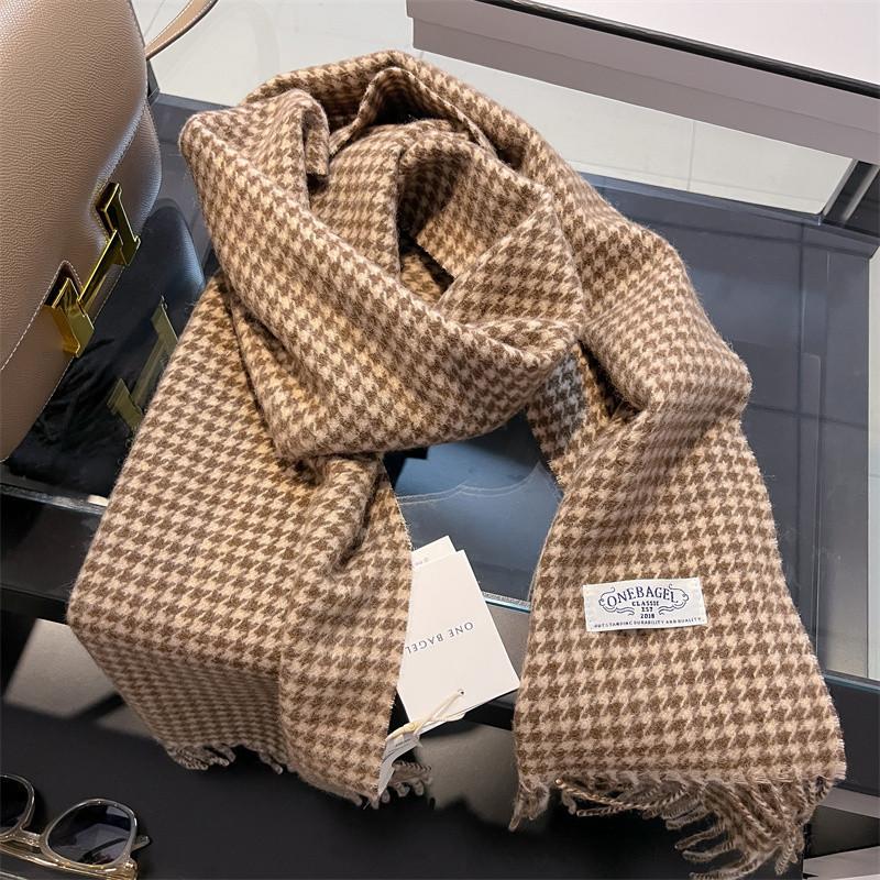 New Korean Style Warm Student Scarf for Women in Winter  Versatile Thousand Bird Checkered Wool Scarf and Small Shawl