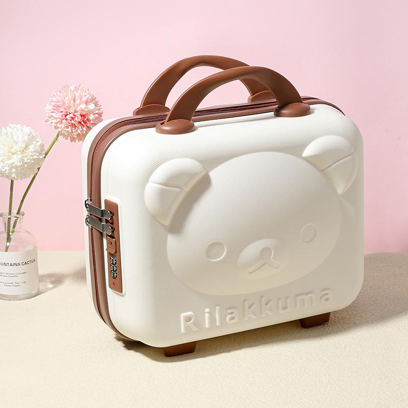 

14 3D Cartoon Bear Makeup Case: Multifunctional Handheld Storage Bag Cream White [No Lock - Half Inner Pocket]