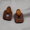 Retro Geometric Wood Drop Earrings - Exaggerated Bohemian Style for Women