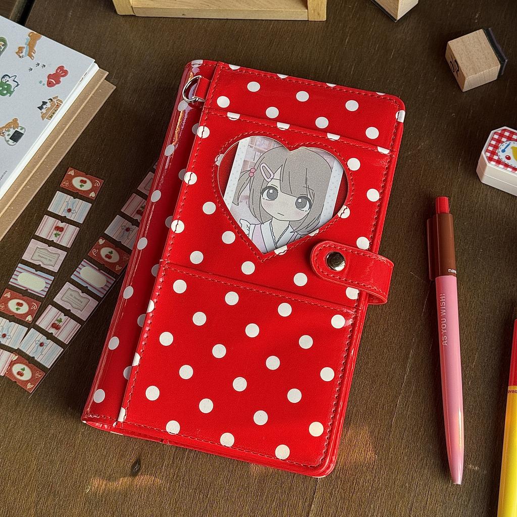 Retro Red Heart Polka Dot A6 Loose Leaf Notebook – Stylish Portable Journal Diary for Students, High Appearance Travel Noteboo