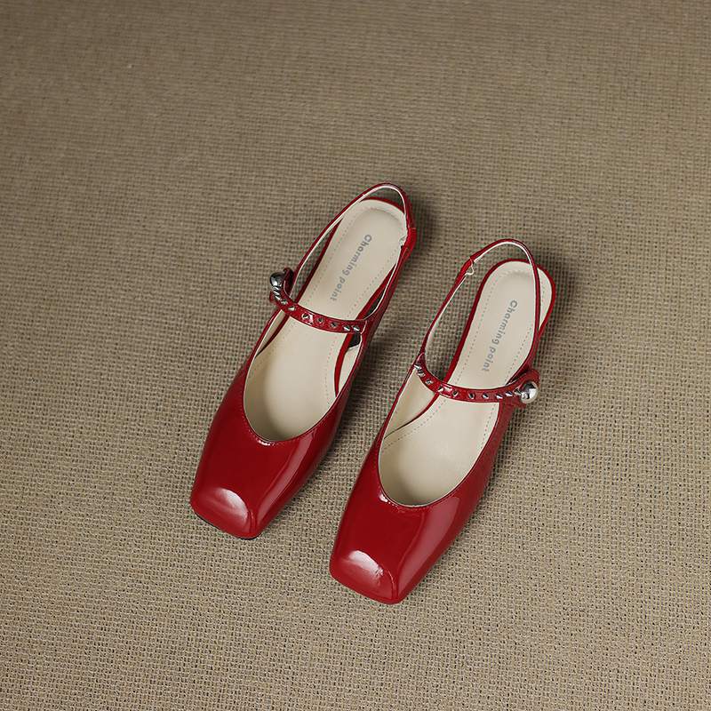 

Krazing Pot Cow Skin Летние босоножки на каблуке европейского дизайна с открытым носком и тонким низким каблуком, высокое качество, квадратный носок 35 красный