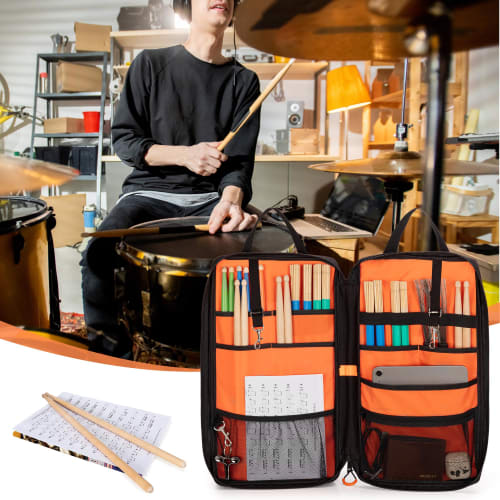 Damero Drumstick Bag, Holds Approximately 12 Pairs, Includes Shoulder Strap, Multiple Pockets, and A4 Document Storage