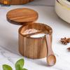 Acacia Wood Salt and Pepper Cellar with Magnetic Swivel Lid and Wood Spoon, Seasonings Container Holder for Spices Sugar Pepper