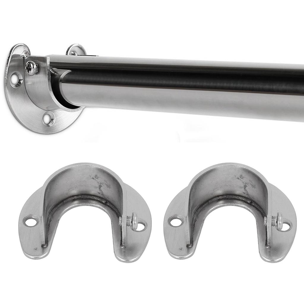 6 Sets 32mm Wardrobe Brackets Stainless Steel Heavy Duty U Shaped Closet Rod End Support with Screws