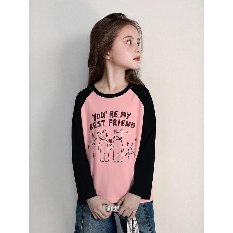 Korean Style Children's Clothing Girls' Cotton Cartoon Print Long sleeves Shirt Spring New Medium and Large Youth Bottoming Shirt