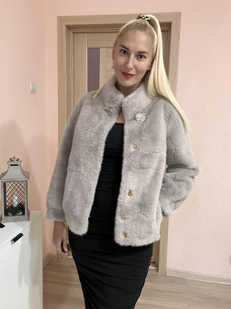 Damenjacke aus künstlichem Nerzfell, Kurze Herbst- und Winterfelljacke, Umweltfreundliches Fell, Winddicht und kältebeständig