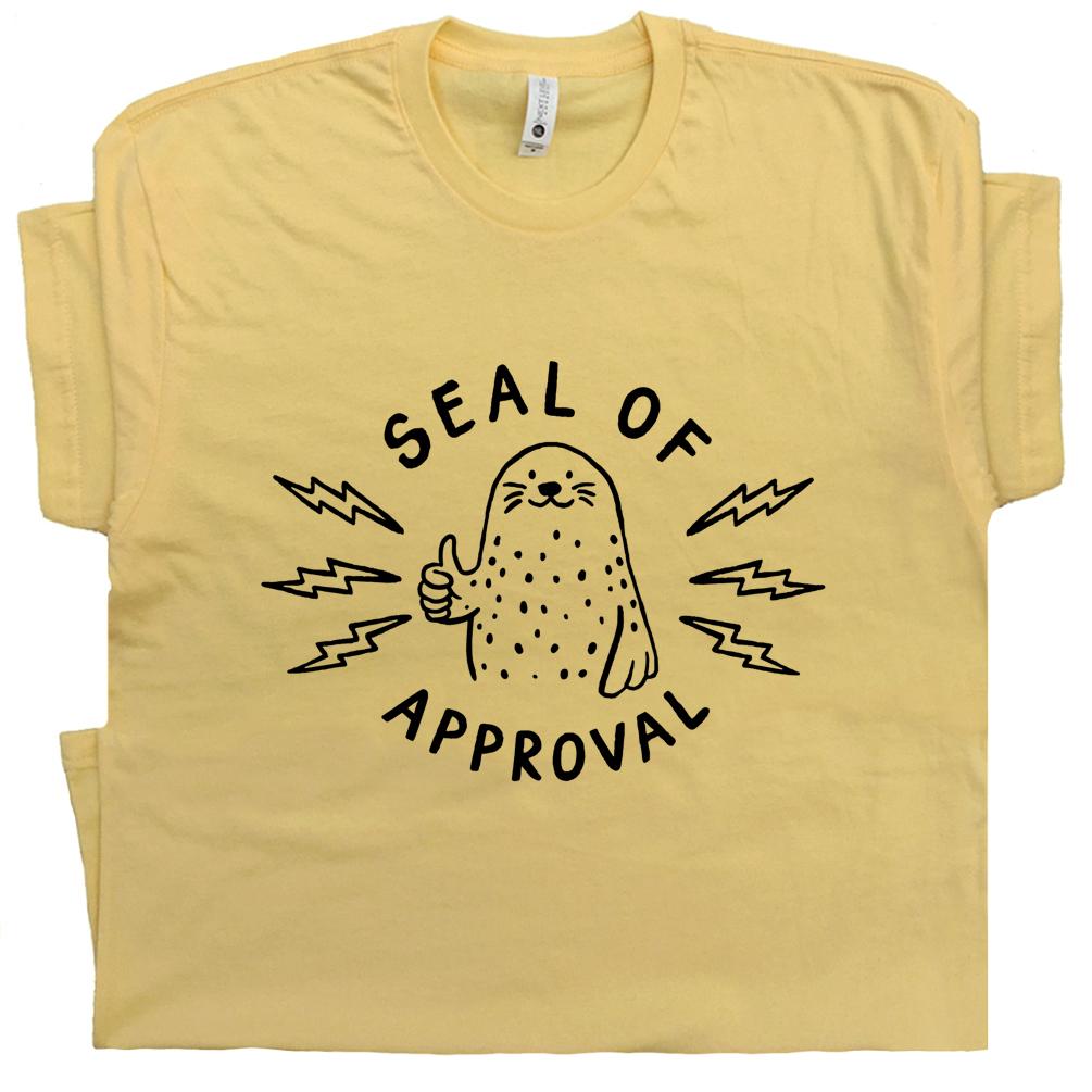Seal Of Approval T Shirt Funny Vintage Animal Shirt Cute Positive Message Sea Lion Shirt Summer Beach Theme Retro Graphic Tee for Women Men