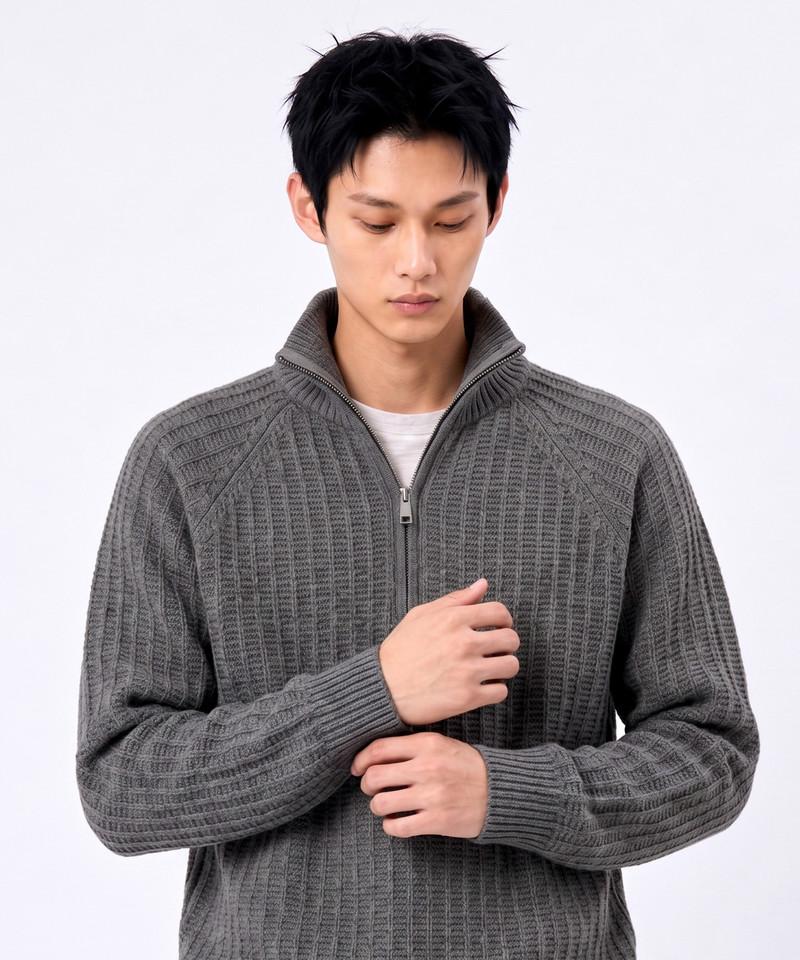 UNDEROFF Formal Crop Half-Zip Wool Knit Gray