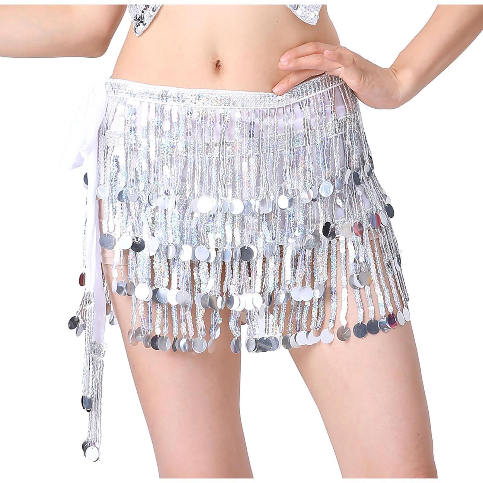 

Women s High Waisted Sexy Sequined Half Skirt Waist Accessories Sequined Belly Dance Waist Scarf One Size