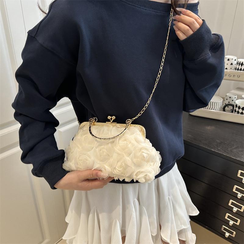 Pu Flower Clutch Handbag With Lock Closure For Evening Party And Daily Use
