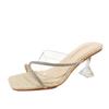 Fashion Crystal Band High Heels Slippers Women Transparent Sandals Ladies Sexy Glitter Feast Party Shoes Strange Heeled Slippers Women