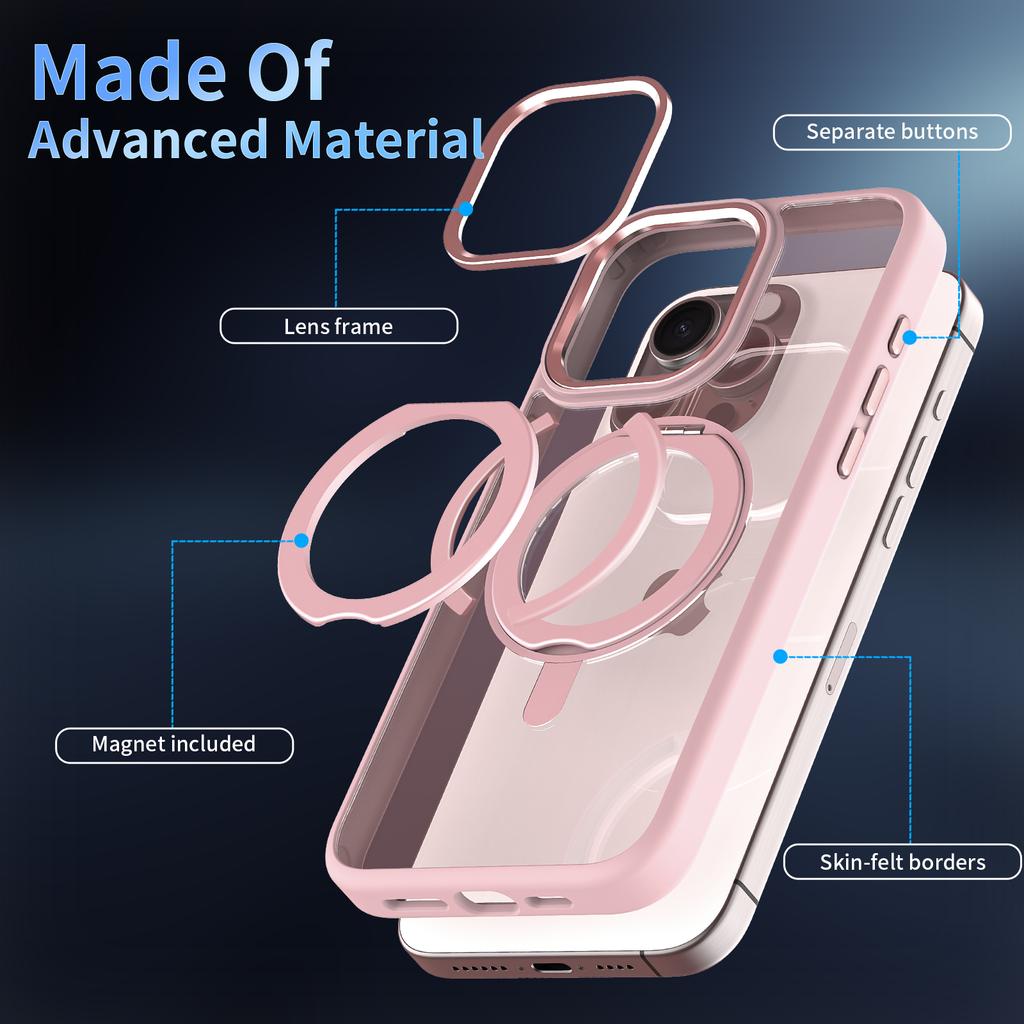 Transparent For Magsafe Wireless Charge Ring Holder Phone Case For iPhone 15 14 Plus 13 12 Pro Max Clear Metal Kickstand Cover