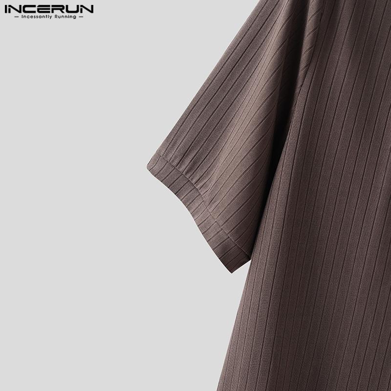 INCERUN Men Shirts Casual Collarless Short Sleeve Buttons Up Tops