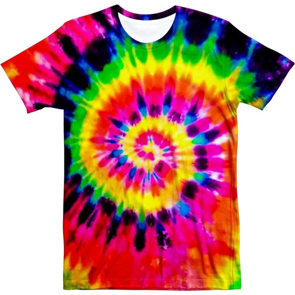 Ретро 3D Неоновая Футболка Психоделический Градиент Цвет Тай-дай Принт Уличная Футболка Мужская и Женская О-образный вырез Модные Топы с Коротким Рукавом 2XL