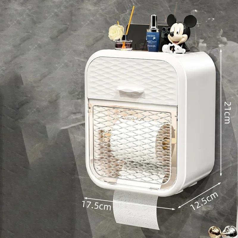 Toilet Paper Holder Wall Mounted Non Perforated Waterproof Tissue Box Storage Rack Paper Drawer Bathroom Accessories