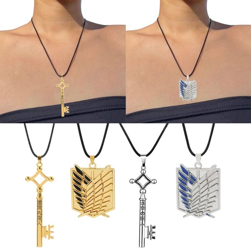 Vintage Key Crown Necklace Shingeki No Kyojin Pendant Neckchain Retro Anime Cosplay Jewelry Versatile Choker for Men