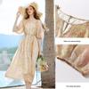 Xiangying French Floral Puff Sleeve Midi Dress