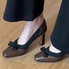 Fashion Retro Temperament Commuter Versatile Block Heel High Heels Women's Fashion Bow Single Shoes