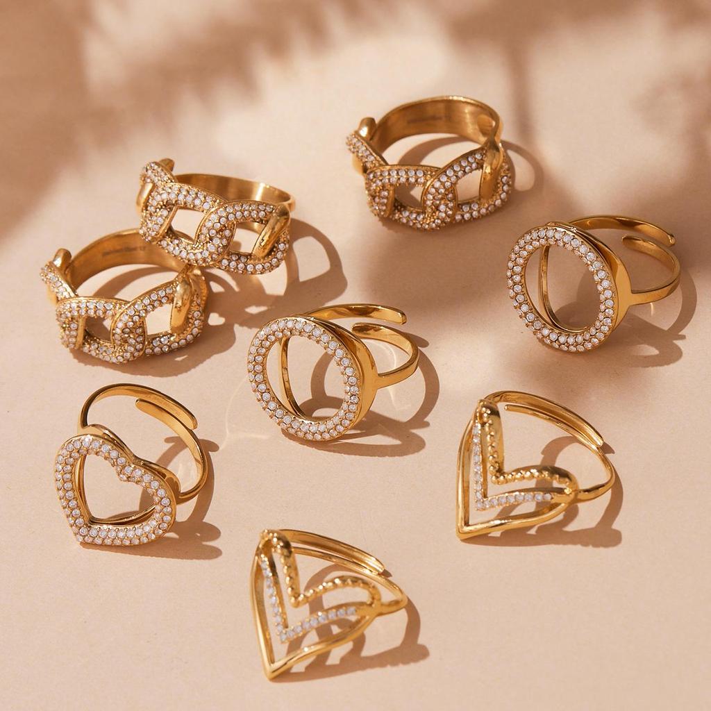 Unisex European-American Style Stainless Steel Zircon Heart Adjustable Pinky Ring