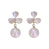 Korean Fashion Pearl & Cat's Eye Silver Flower Stud Earrings