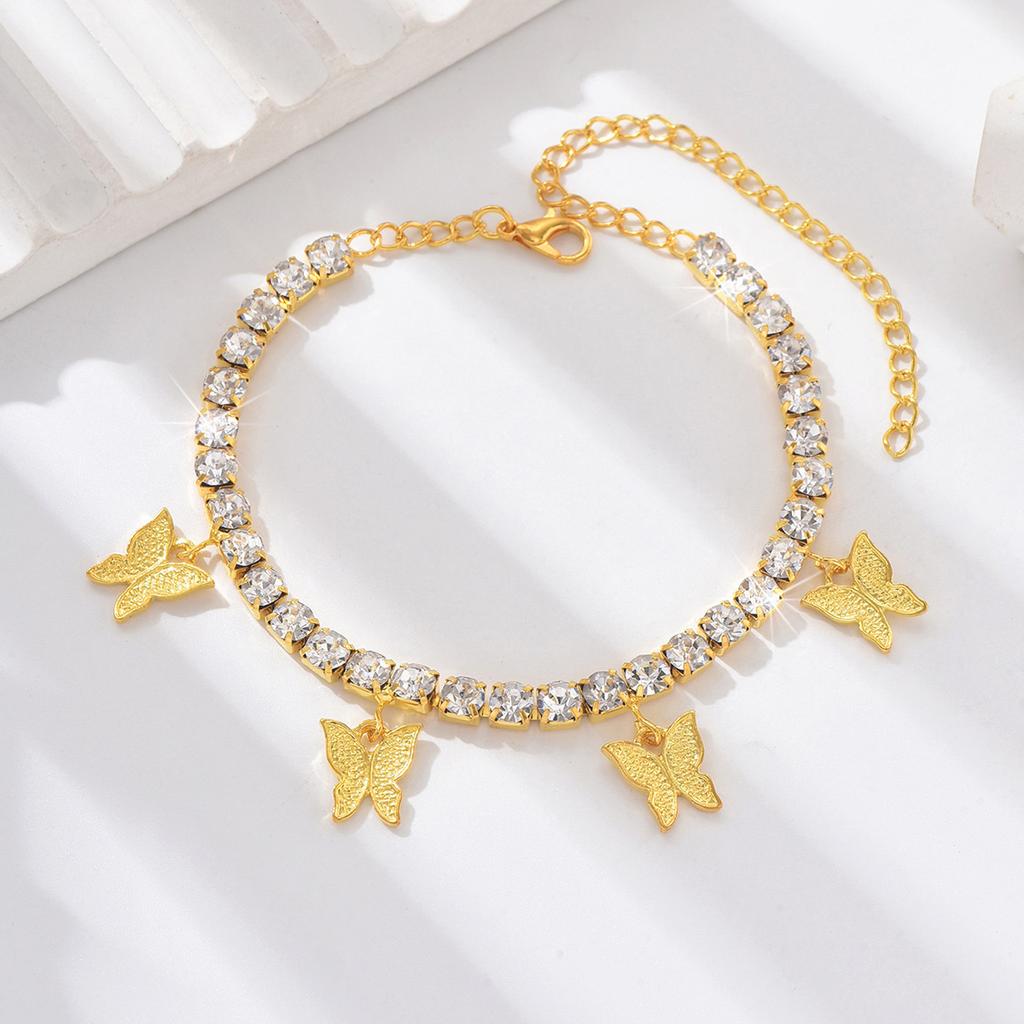 Creative Rhinestone Small Butterfly Anklet, Simple Temperament Claw Chain Fringed Foot Decoration Fashionable Beach Jewelry