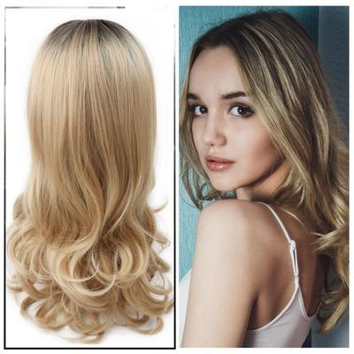 Dlouhé Přírodní Vlnité Paruky Pro Ženy Ombré Hnědá Blond Nadýchané Vlasy Odolné Proti Teplotě Dámská Módní Syntetická Paruka Pro Každodenní Nošení Cosplay