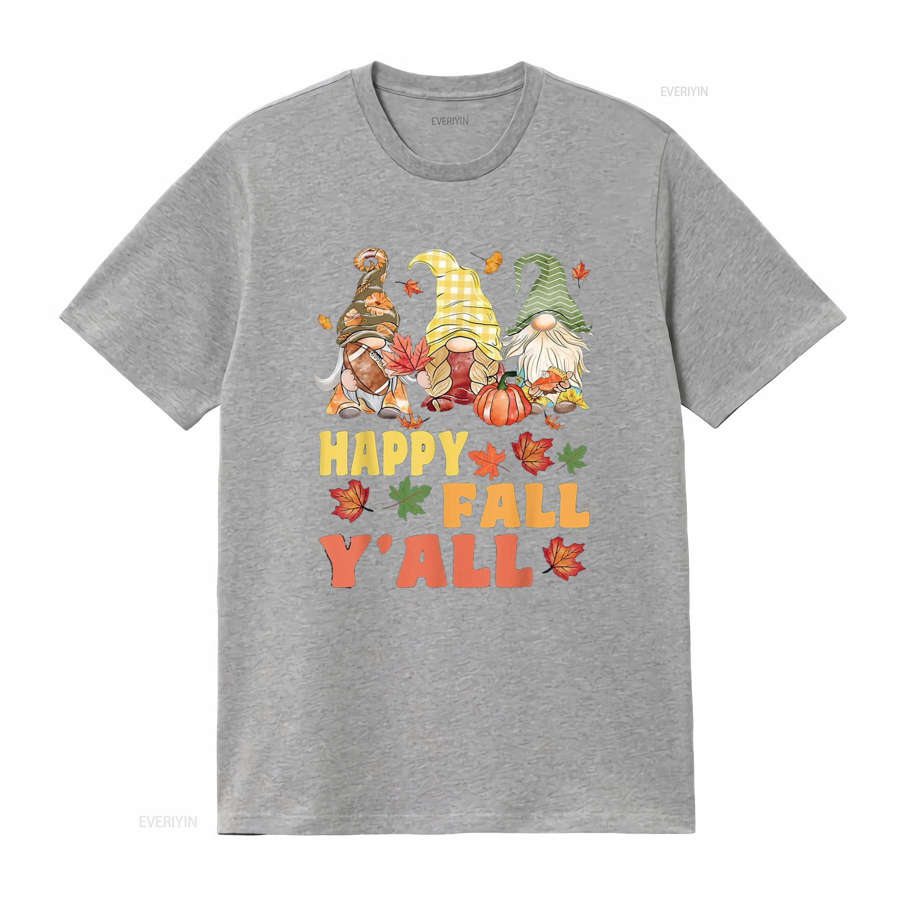 Happy Fall Y all Gnome Pumpkin Funny Autumn Gnomes T Shirt vintage Washed graphic Slightly Top For Everyday Wear Stylish S