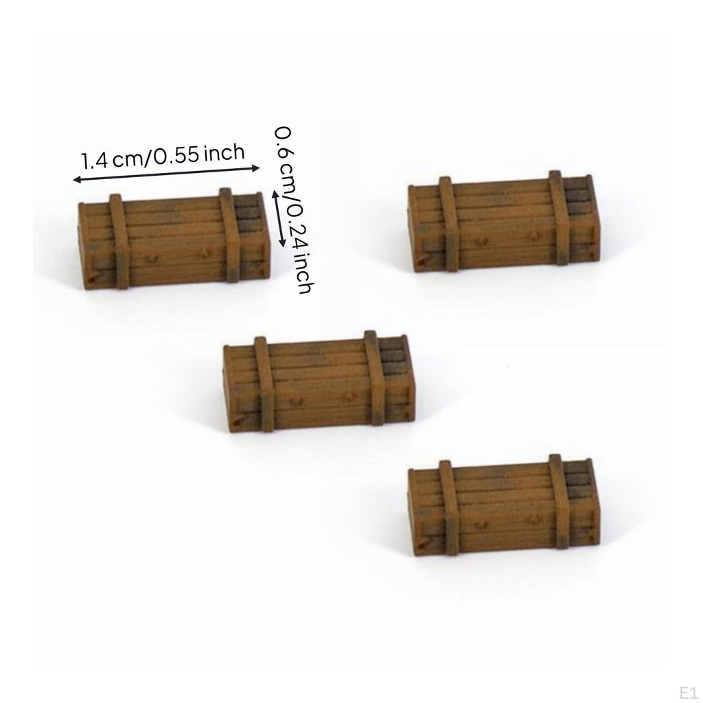 4 Pieces 1:72 Scale Crate PrePainted Mini Wooden 3D Printed Diorama Prop for Model Builders