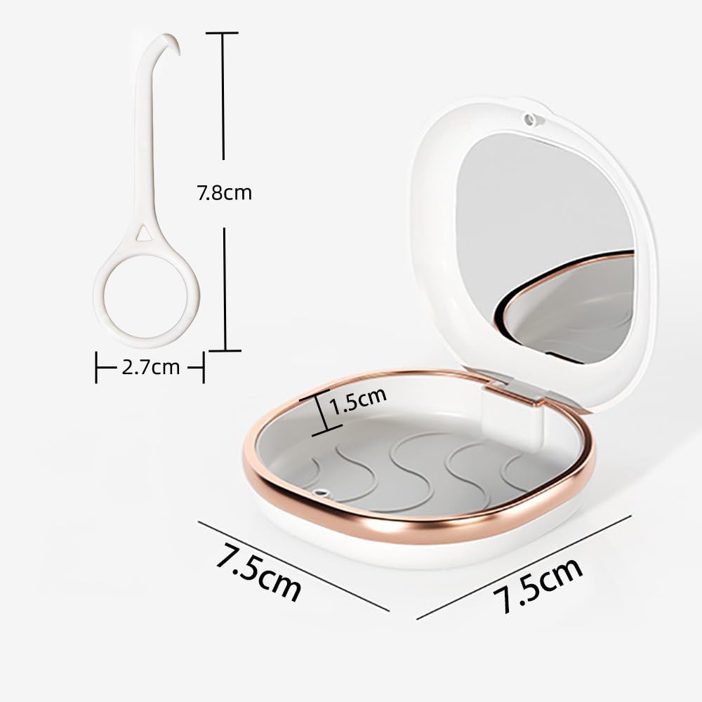 Boîtier pour gouttière, Boîte pour prothèse dentaire avec miroir et outil de retrait de gouttière, Boîtier fin pour protège-dents de nuit, Boîtier magnétique portable pour aligneurs (Blanc, Sans