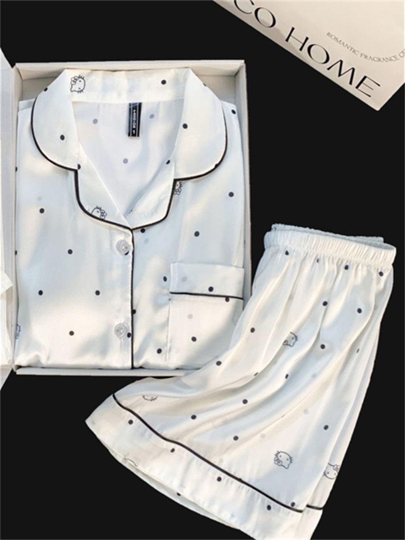 

Korean high-end polka-dot Kitty pajamas women s summer short-sleeved shorts casual two-piece set women s ins loungewear S