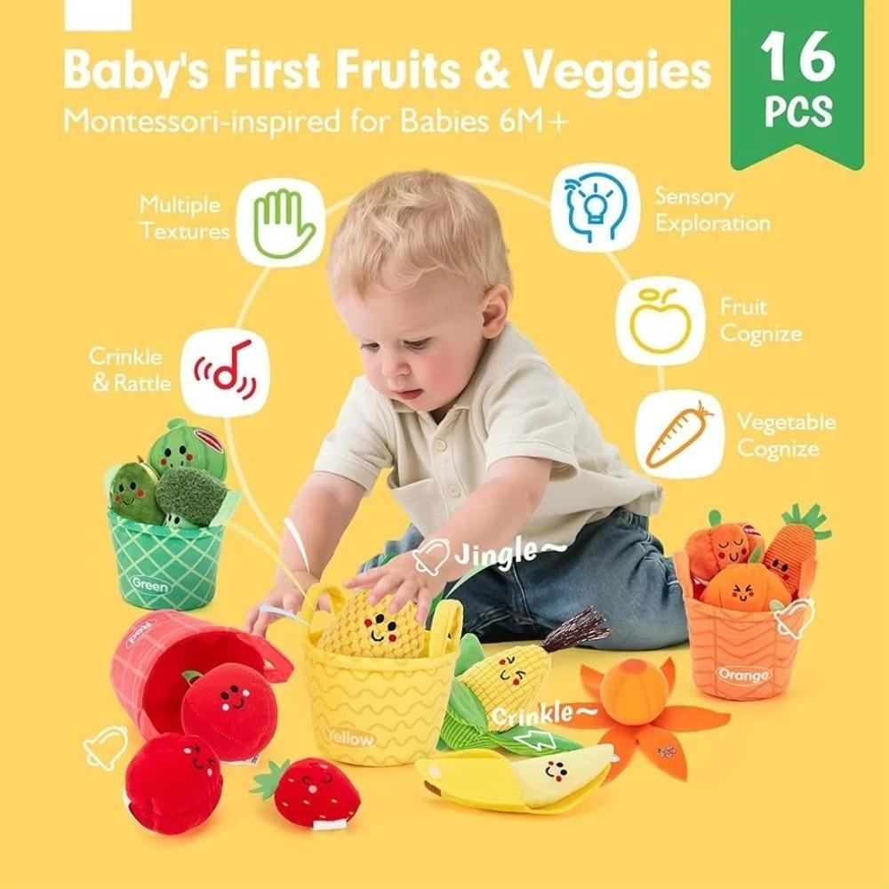 Ensemble de jouets en peluche sensoriels doux pour bébé Son froissé Jouets éducatifs Jouets de simulation Montessori Jeu d'association et de ramassage Apprentissage pour bébé