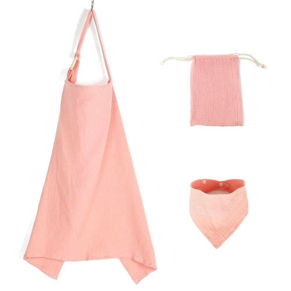 

3Pcs Breathable Nursing Cover Set Cotton Baby Feeding Clothes Breastfeeding Shawl Outdoor розовый