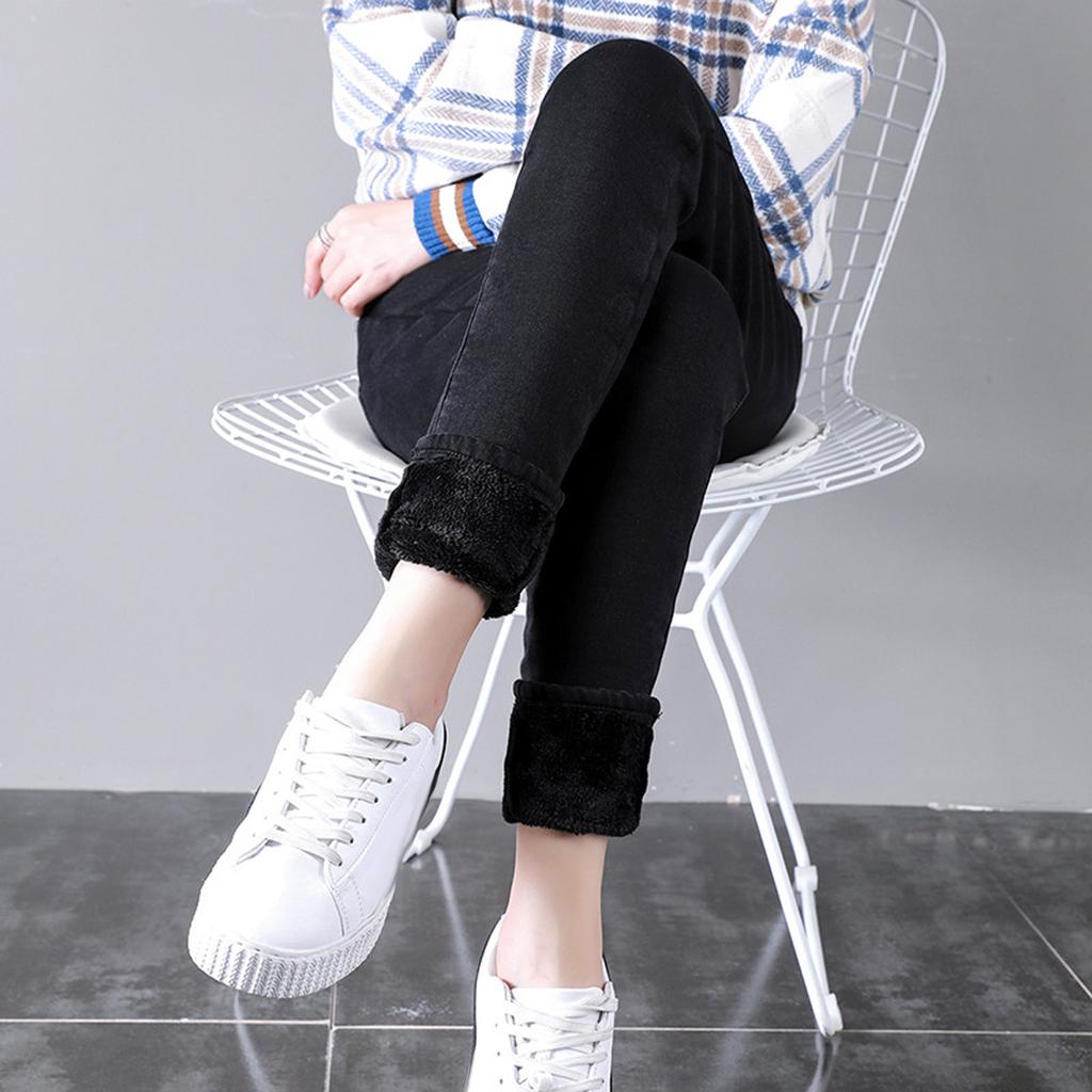 Mode Frauen Plus Größe Plus Samt Elastische Hohe Taille Casual Jeans Bleistift Hosen