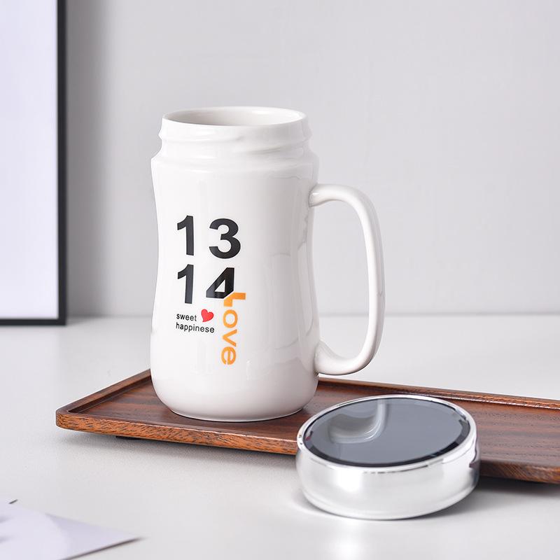 Ceramic Mirror Cup, Creative Couple With Lid, Advertising Promotional Gift Water Cup