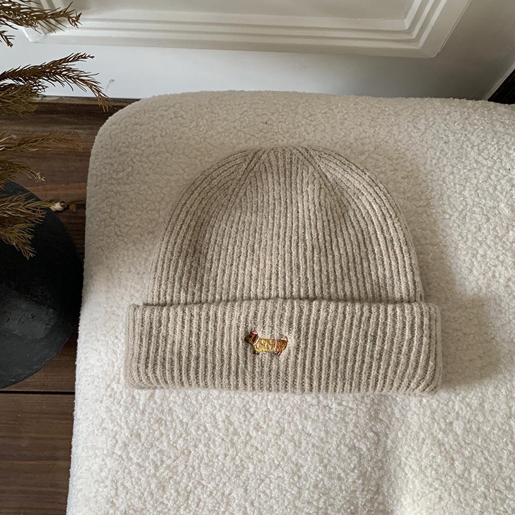 Women'S Dog Embroidered Knitted Beanie Thickened Winter Warm Hat Cold-Proof Fuzzy Lined Beanie For Women New