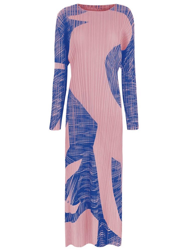 

Элегантное женское платье А-силуэта: Весна 2025, круглый вырез, контрастный цвет, повседневный стиль, приталенный крой, длинный рукав. One Size розовый